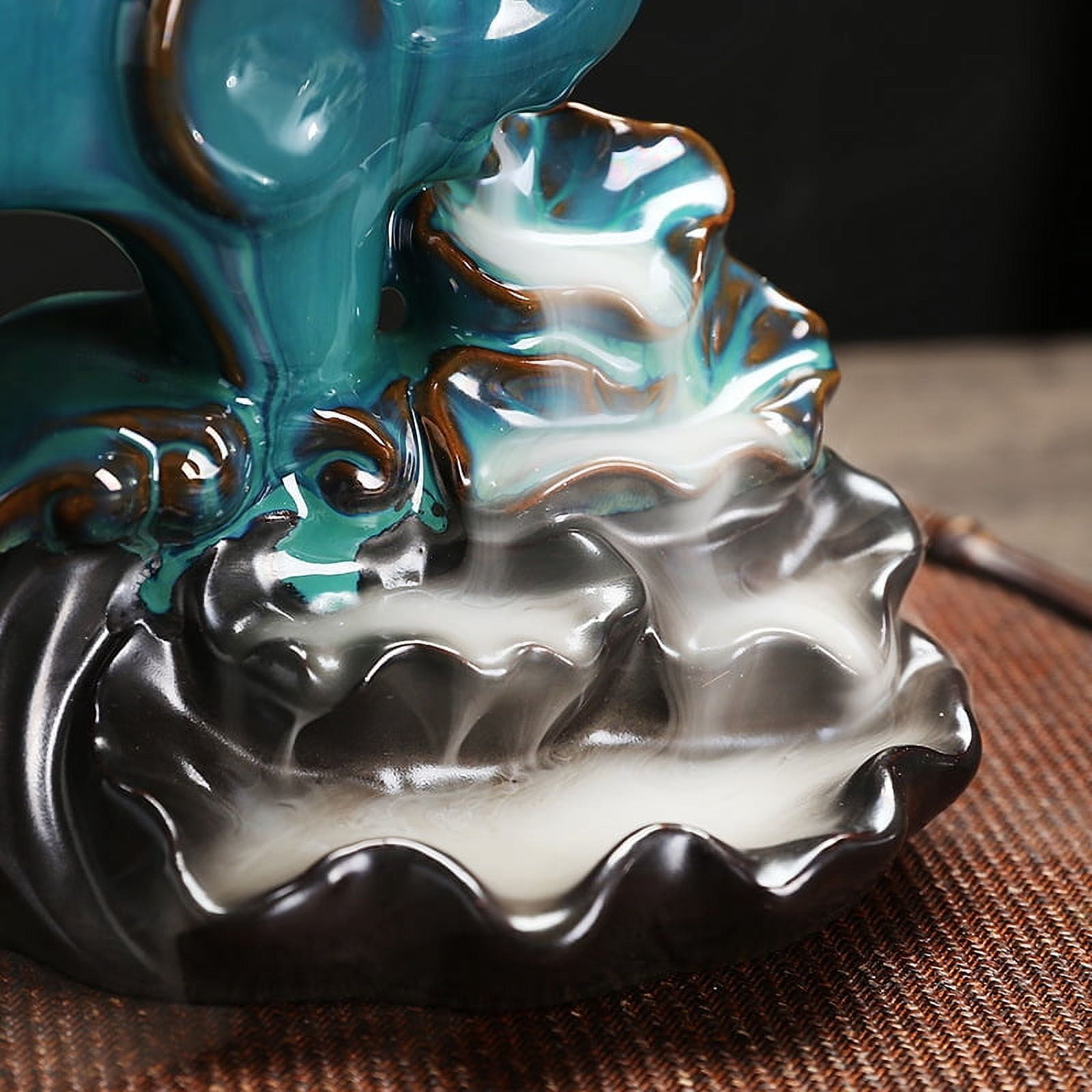 Ceramic Lotus Leaf Sandalwood Incense Burner Smoke Elephant Backflow Incense Holder Home Crafts and Ornaments