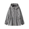 thumbnail image 4 of FDGIU Women Gingham Zip Up Jacket Collared Long Sleeve Drawstring Hem Casual Plaid Outerwear, Fall Lightweight Checkered Bomber Style Coat, 4 of 6