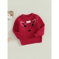 thumbnail image 3 of Suealasg Baby Boy Girl Knit Sweater Christmas Clothes Long Sleeve Deer Bow Embroidery Chunky Pullover Sweater 6M 1T 2T 3T Toddler Boy Girl Fall Winter Warm Sweater, 3 of 6