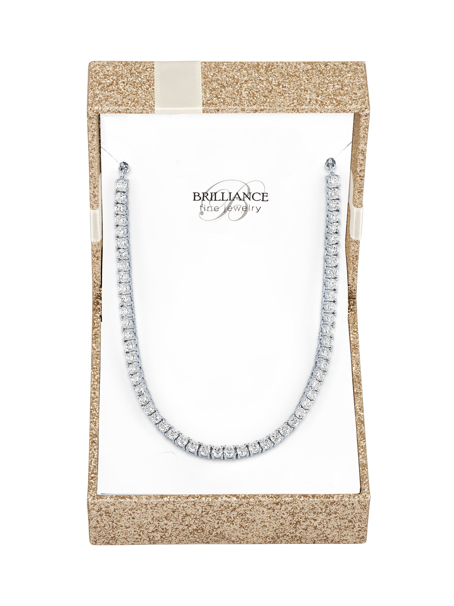 Ladies Brilliance Fine Jewelry Sterling Silver Plated Simulated Diamond Necklace, 18"