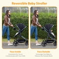 thumbnail image 3 of Convertible Baby Stroller, Foldable Pushchair, Newborn Reversible Bassinet Pram with Adjustable Canopy, Aluminum Structure, 5-Point Harness for Infant & Toddler (Black), 3 of 5