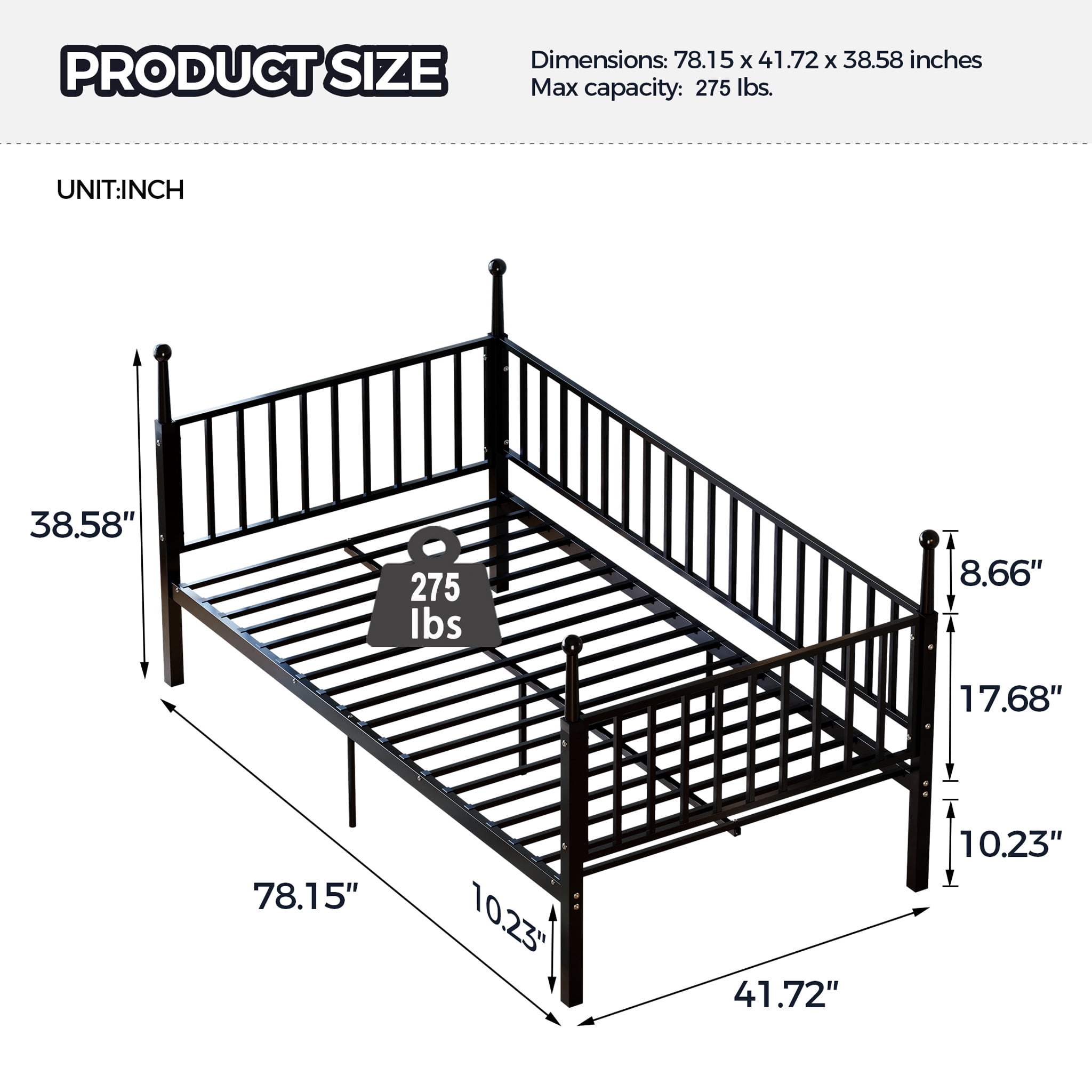 Leumius Twin Size Metal Bed Frame with Bed Posts,Sturdy and Durable,No Spring Mattress Required,Black