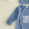 thumbnail image 6 of HWJAD Baby Boys Waffle Footed Romper Set for Little Brother Newborn Long Sleeve Jumpsuit Coming Home Clothes Infant Bodysuit Hat Fall Outfits, 6 of 8