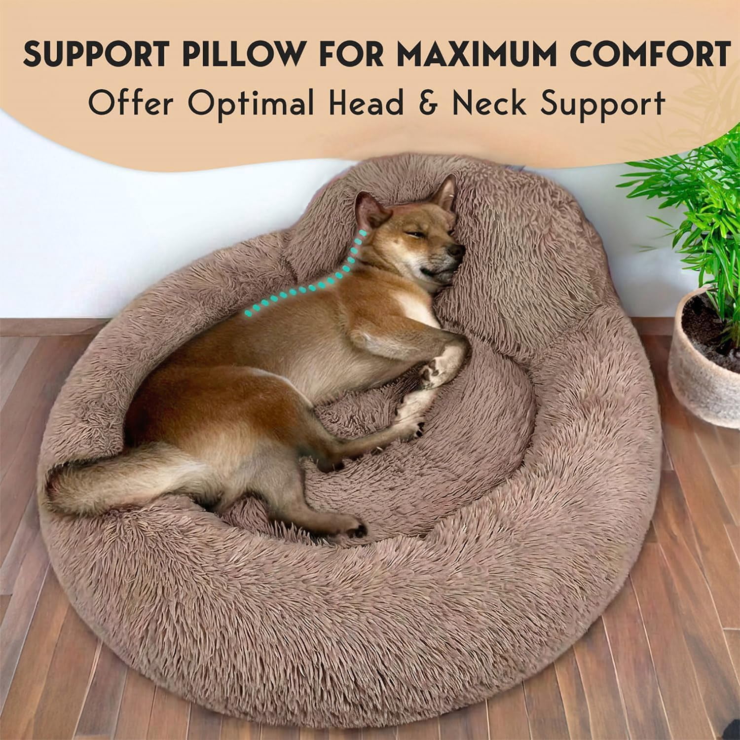 XL Dog Beds for Large Sized Dog - 45'' Extra Large Dog Bed, Washable Dog Bed - Anti-Slip Super Soft Round Donut Bed, Fluffy Faux Fur Anti-Anxiety Premium Comfort Pet Bed, Fits Dogs upto 120lbs