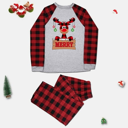 

Christmas Gifts Family Matching Christmas Pajamas Set Plaid Sleeves Cute Pattern Printing Festival for Adults & Kids Parent-Child Outfit Cotton Blend Grey 2Xl