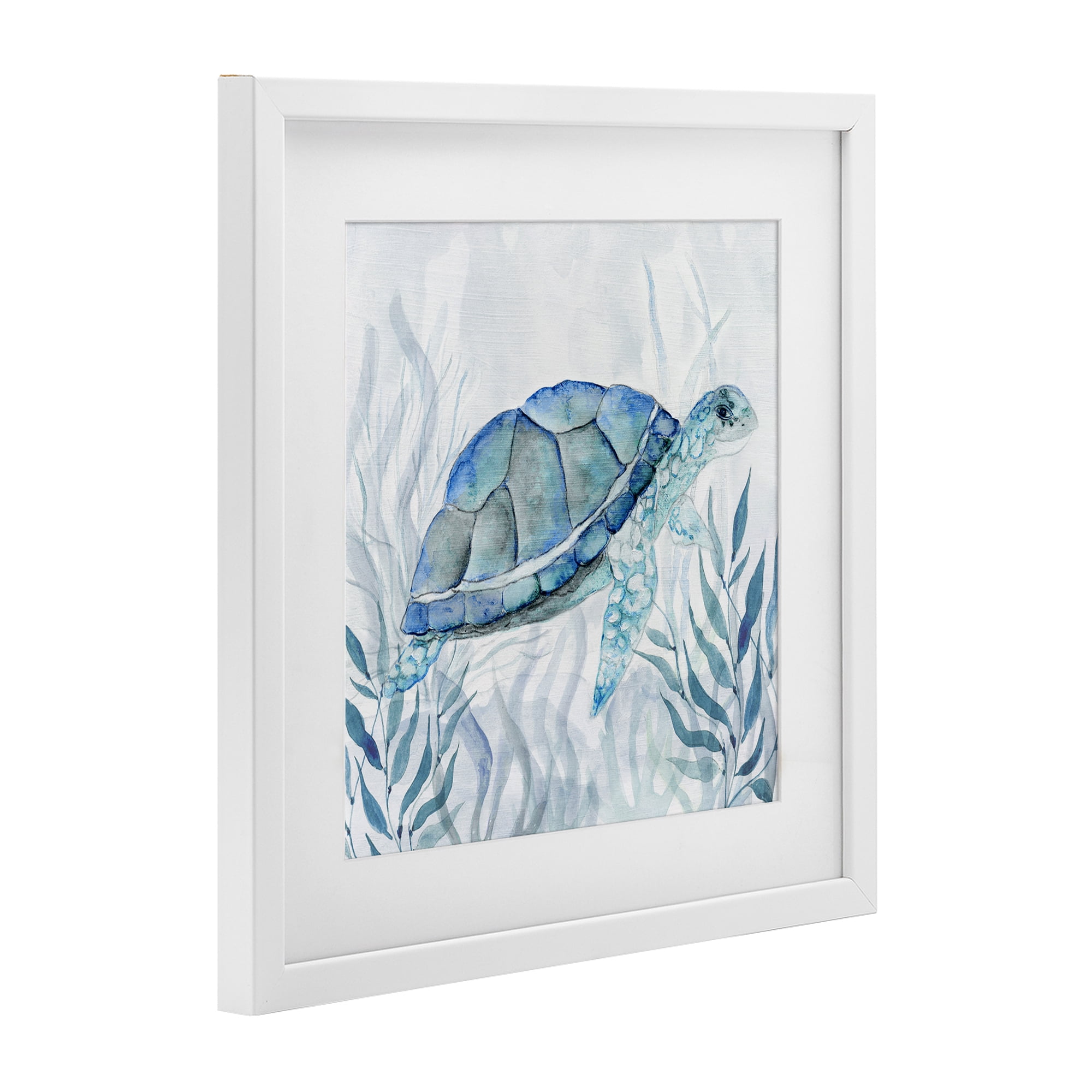 Stupell Industries Smiling Turtle Gaze White Framed Print Under Glass, design by Janet Tava