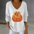 thumbnail image 2 of IMENGL Long Sleeve Shirts for Women Soft Sequin Pumpkin Print Striped Fabric Halloween T-Shirt Casual Women's Basic Tee Long Sleeve Tops,White, 2 of 5