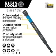 Klein Tools 32930 SAE Magnetic Impact Nut Setter Set, 6-Piece Color Coded Power Nut Driver with Extended Reach, 6 SAE Sizes