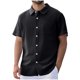 thumbnail image 2 of Blusa y camisa de manga corta con cuello vuelto para hombre, color liso, informal, holgada, a la moda, con botones y bolsillo, blusa de manga corta con cuello vuelto, blusa de poliéster para hombre, 2 of 6