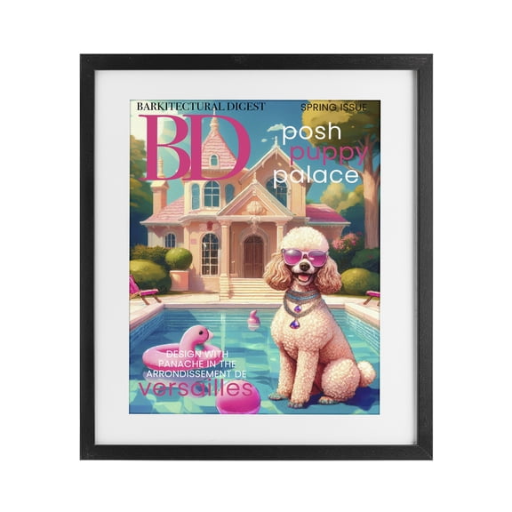 Stupell Industries Poodle Magazine Parody Black Framed Print Under Glass, design by Grotto Studios
