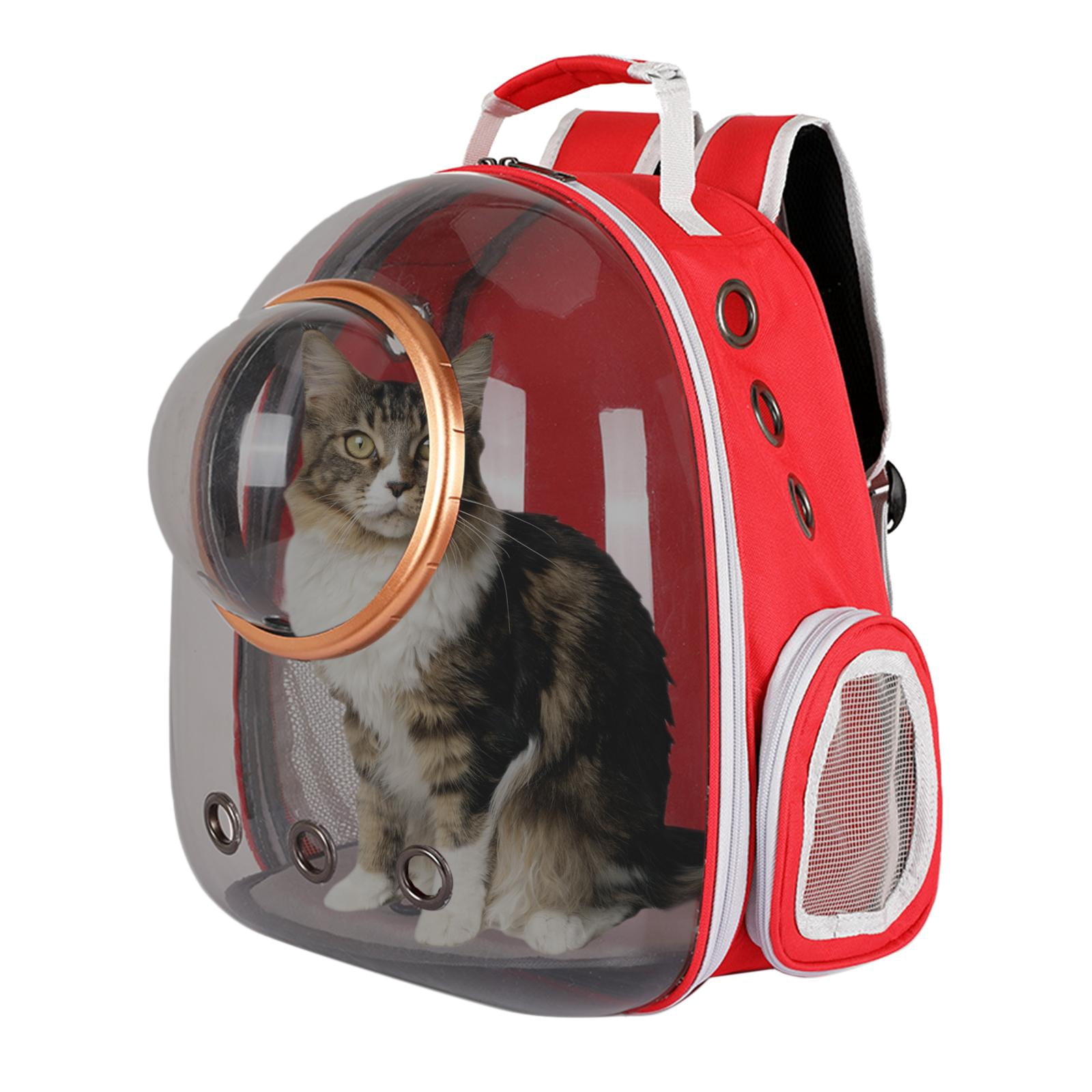 Fzaqwen Cat Dog Carrier Clear Capsule Backpack Travel Sightseeing Knapsack Red