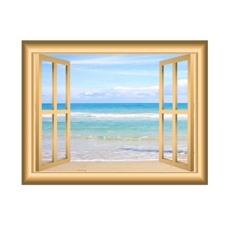 - VWAQ Beach Scene Window Wall Decal Nature Decor Bedroom Wall Sticker Peel and Stick Mural VWAQ-NW3 (18