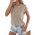 thumbnail image 2 of Women Round Neck Sweater Vest Sleeveless Summer Casual Shirts Knit Tank Top Khaki XL, 2 of 9