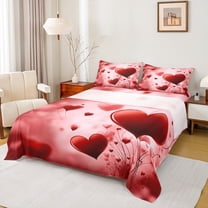 Homewish Teens Female Men Romantic Couple Lover Twin Sheet Sets 3pcs,Red Love Heart Print Twin Fitted Sheet Microfiber,Happy Valentine'S Day Breathable Flat Sheet,Super Cozy Room Decor