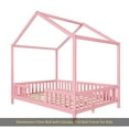 thumbnail image 2 of Montessori Floor Bed with Canopy, Full Bed Frame for Kids, House Shape Toddler Bed Frame with High Railings, Wood Kids Bed with Roof, Kid Full Bed, Pink, 2 of 9