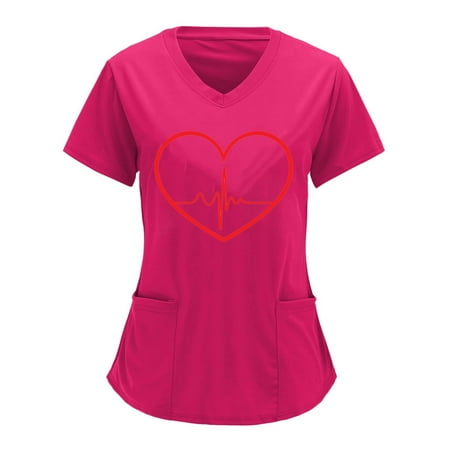 

Hvyesh Womens Nursing Scrub Tops Working Uniform Short Sleeve V Neck Workwear Blouse T-shirt with Pockets Solid Color Graphic Plus Size Blouse