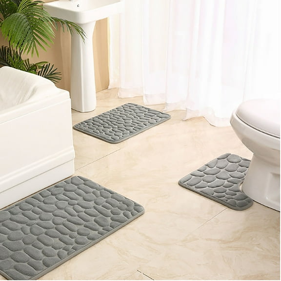 100Fens Bathroom Rugs Sets 3 Piece, Cobblestone Memory Foam Bathroom Mats Set Extra Thick, Non Slip Bath Mats for Bathroom, Water Absorbent, Washable Black Bath Rugs for Tub, Toilet and Floor