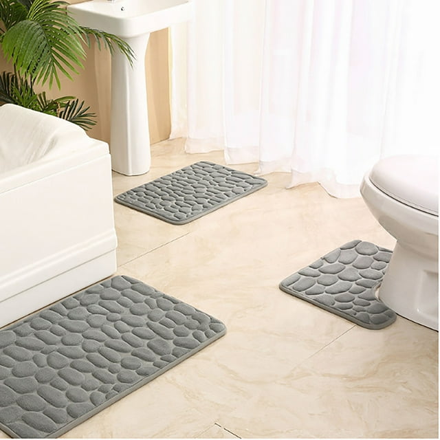 Meitianfacai Bathroom Rug Set Of 3 Memory Foam Bath Mat Toilet Mat Soft Absorbent Thick Rug Non-Slip Backing Universal Machine Washable, Gray