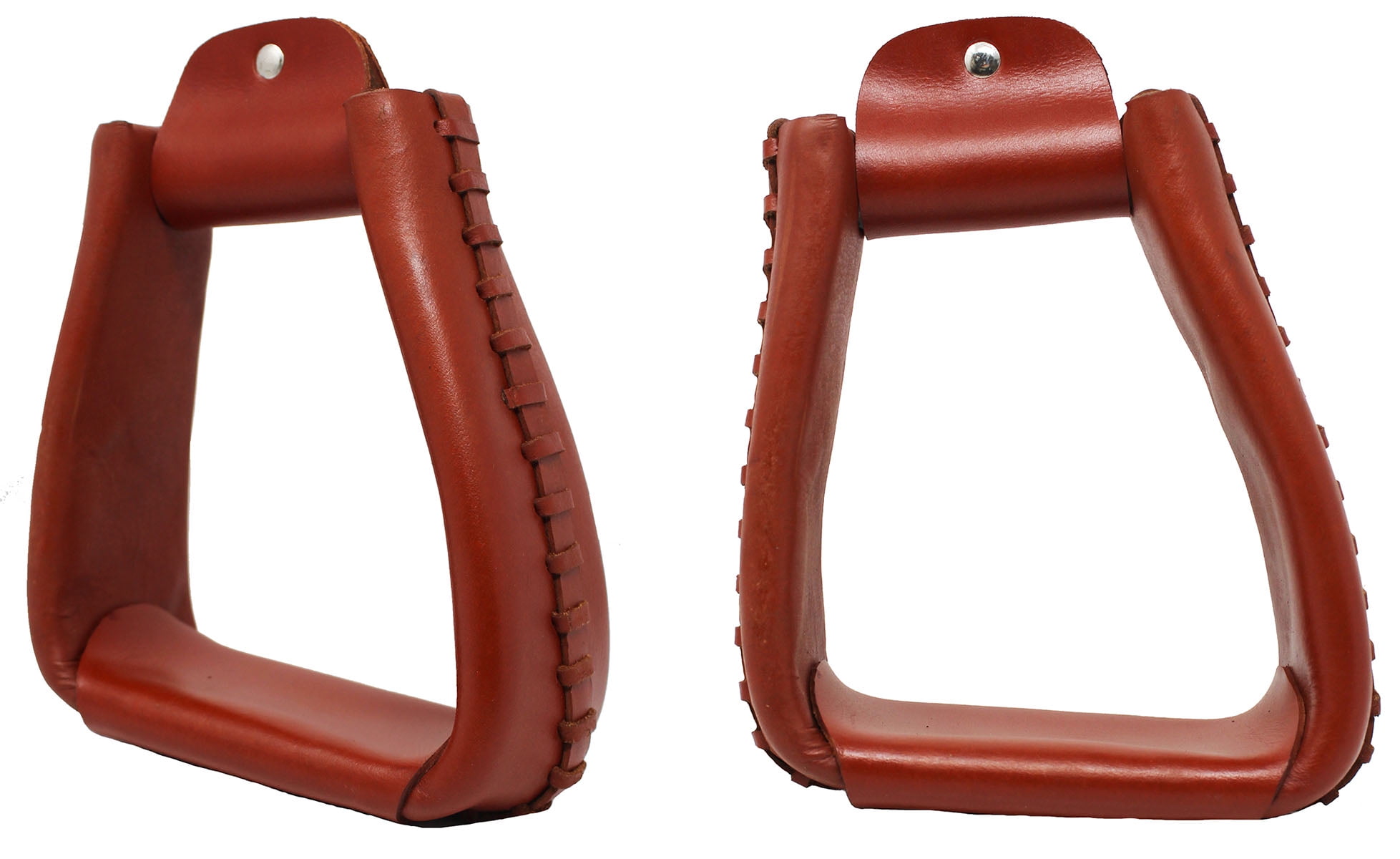 Western Horse Saddle Tack Leather Covered Angled Sloped Stirrups Tan