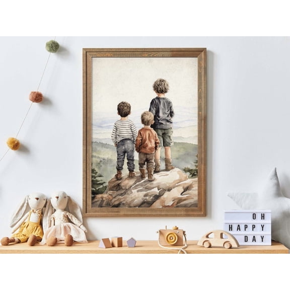 Brothers Room Print, Three Brothers Painting, Best Friends Adventure Toddler Decor Boy, Boys Room Wall Art, Brothers Bedroom Decor Wall Art, Modern Wall Decor, 8x12 UNFRAMED