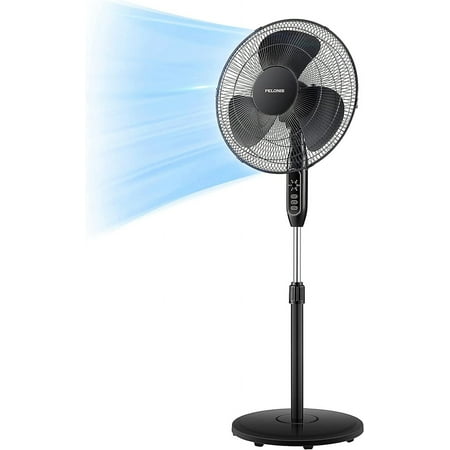 PELONIS 16 Pedestal Remote Control Oscillating Stand Up Fan 7-Hour Timer 3-Speed and Adjustable Height PFS40A4BBB Supreme 16-Black