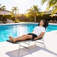 thumbnail image 3 of JWRWEFA Foldable Reclining Pool & Beach Chair with Pillow, Adjustable Outdoor Lounge Chair, Black, Portable and Lightweight, Steel Frame, Mesh Fabric, 3 of 11