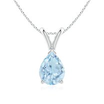Angara Natural Aquamarine Pendant Necklace for Women in 14K White Gold (Size-8x6mm) - March Birthstone Jewelry | Pear Aquamarine Pendant