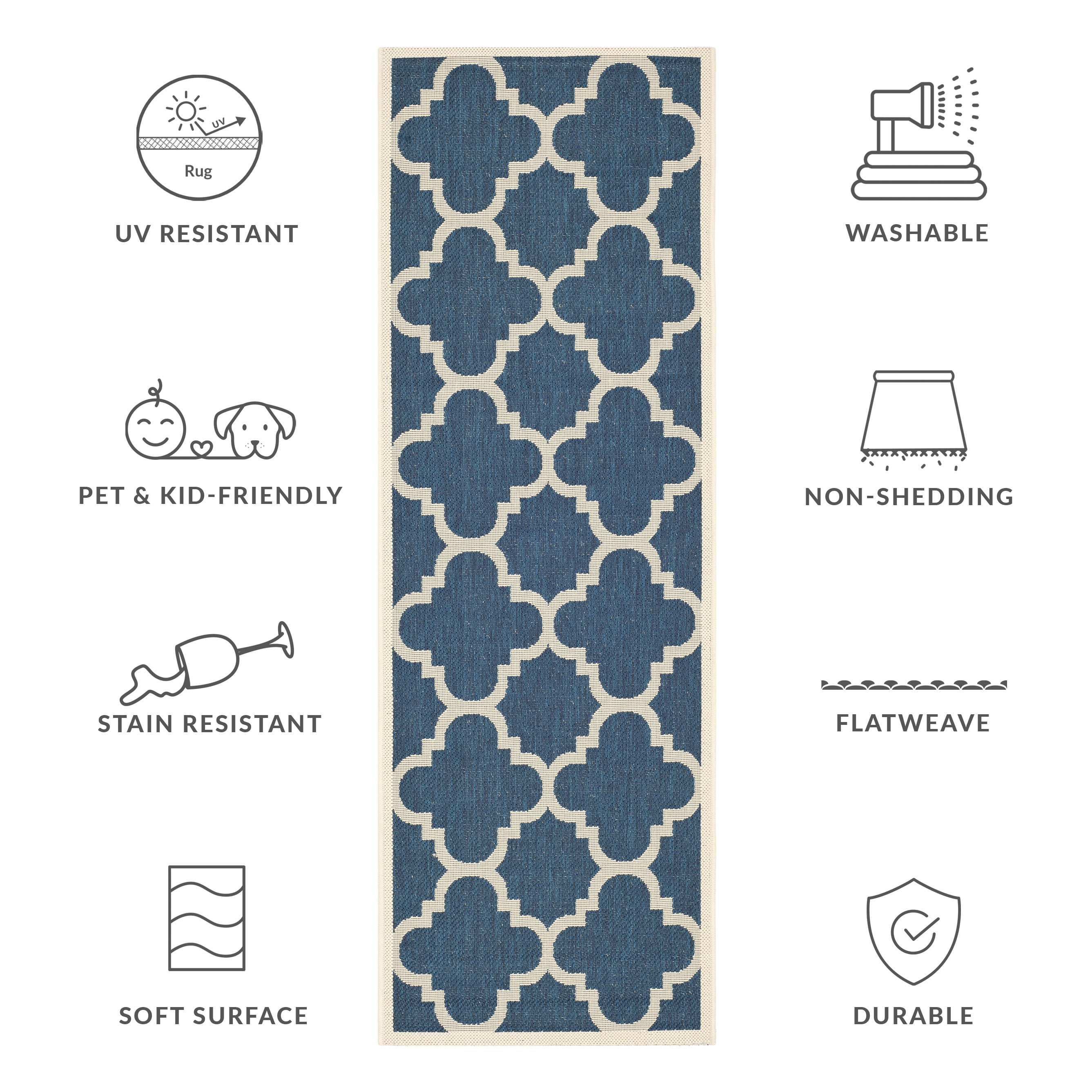 Safavieh Courtyard Becky Geometric Indoor/Outdoor Runner Rug, Navy/Beige, 2'3" x 8'