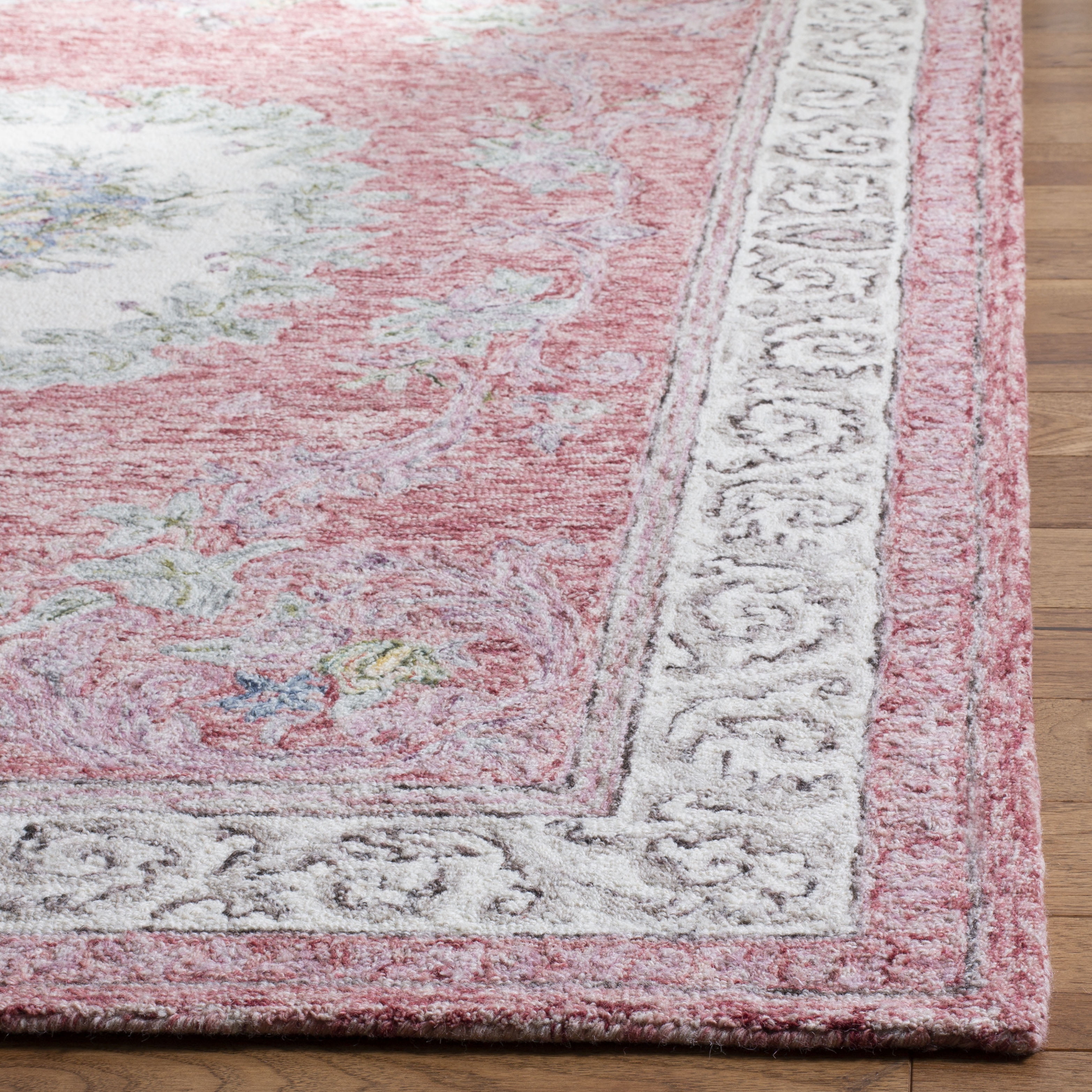 SAFAVIEH Aubusson Sonam Floral Bordered Wool Runner Rug, Red/Ivory, 2'3" x 8'