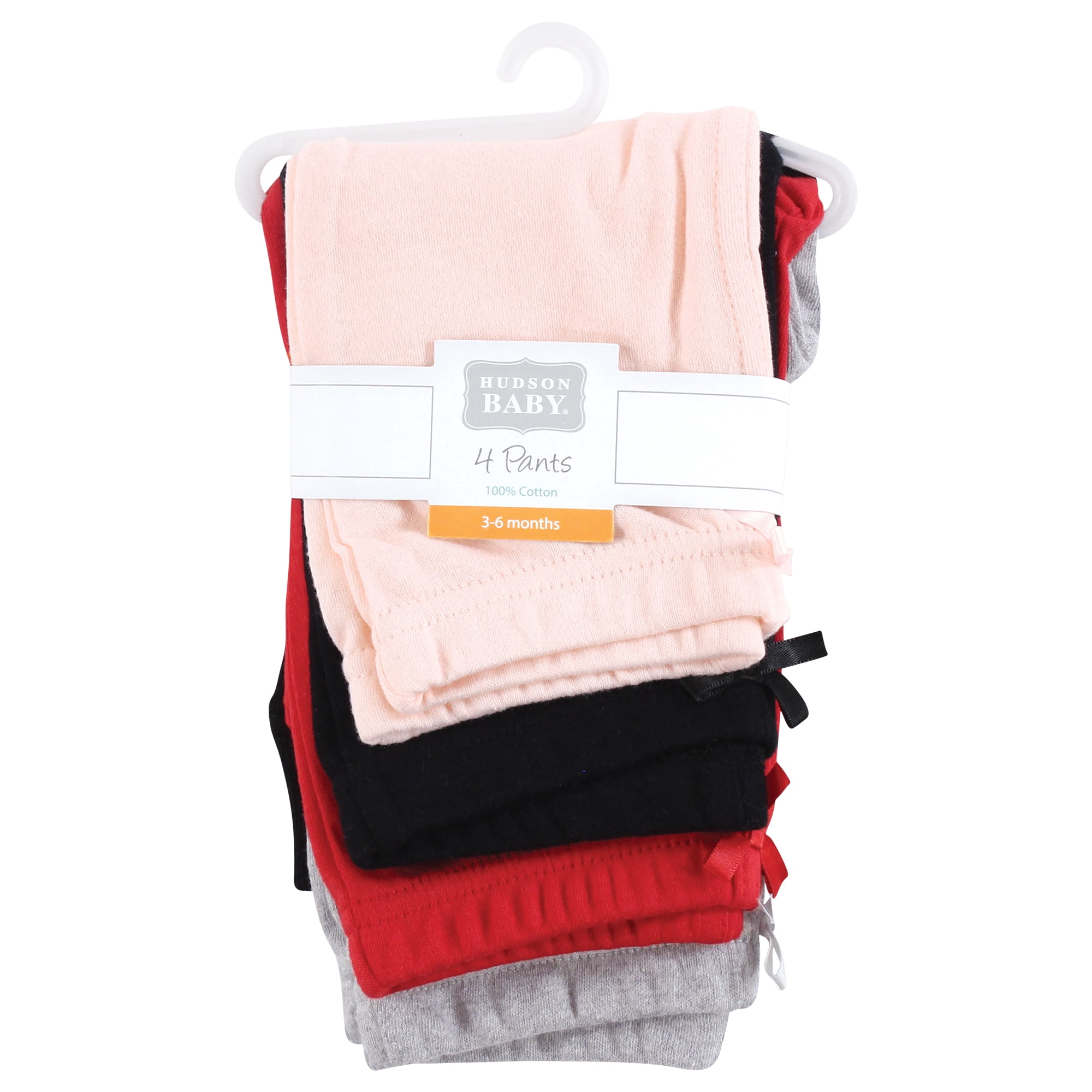 Hudson Baby Girls Cotton Pants and Leggings, Pink Black Red, 12-18 Months