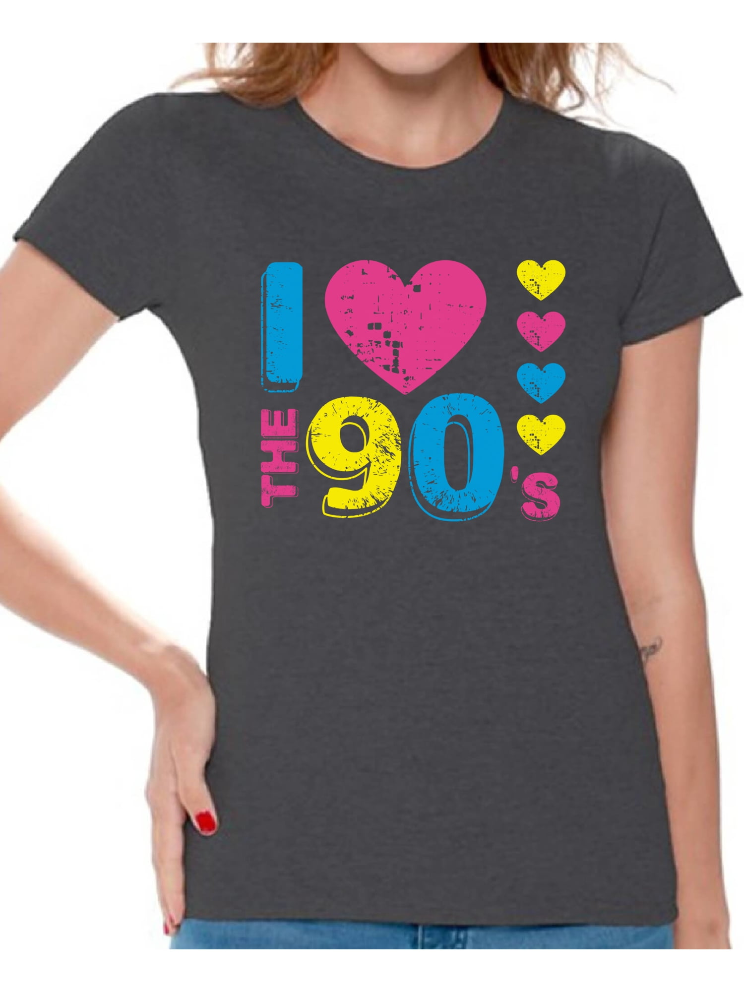 I Love The 90's Nineties 90s Top Printed TShirt Womens Short Sleeve Tee Lot 