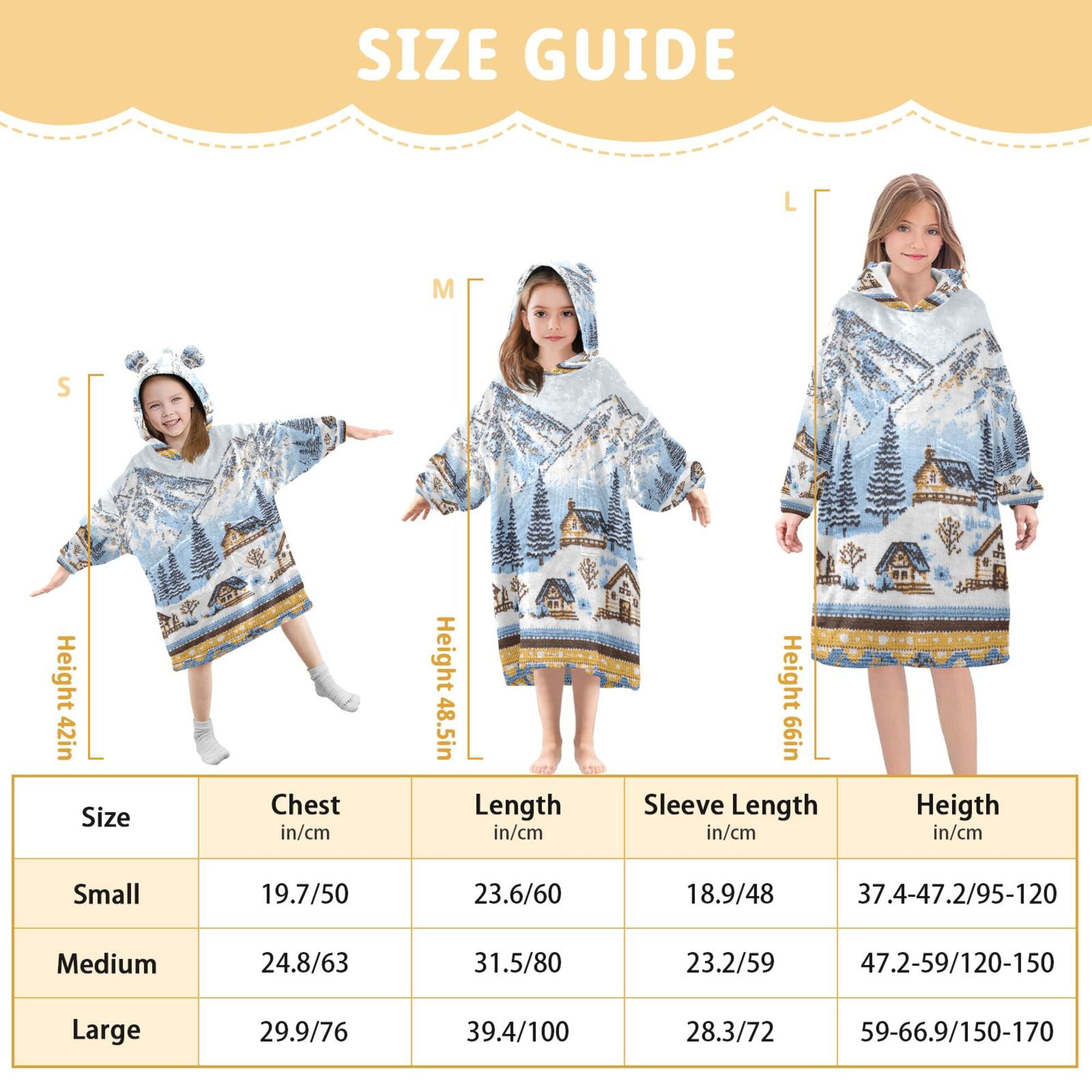 FORMRS Wearable Blanket Hoodie with Sleeves for Kids Cozy Flannel Sweatshirt, Winter Village