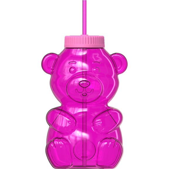 COOL GEAR Yummy Bear Water Bottle, 64 oz Reusable Bottle with Straw Lid, BPA Free - PINK
