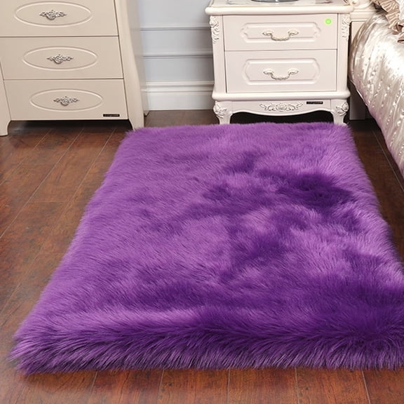 FUDAKUNA Soft Fluffy Faux Sheepskin Purple Area Rug 28"x39" Fluffy Floor Mat Rectangular Carpet for Living Room Bedroom Nursery