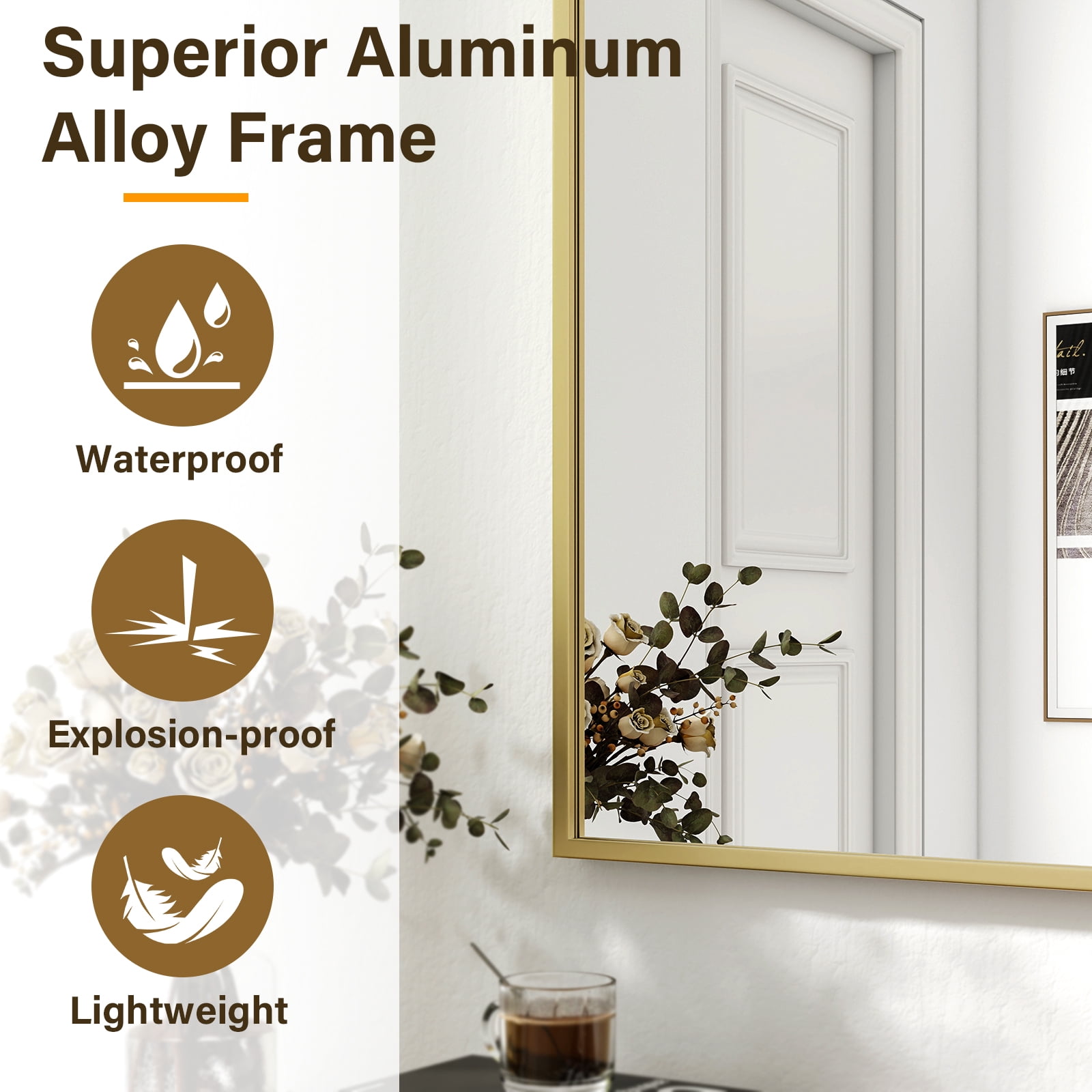 Gleamira 32"x40" Rectangular Bathroom Mirror Wall Mounted Mirror with Metal Frame, Gold