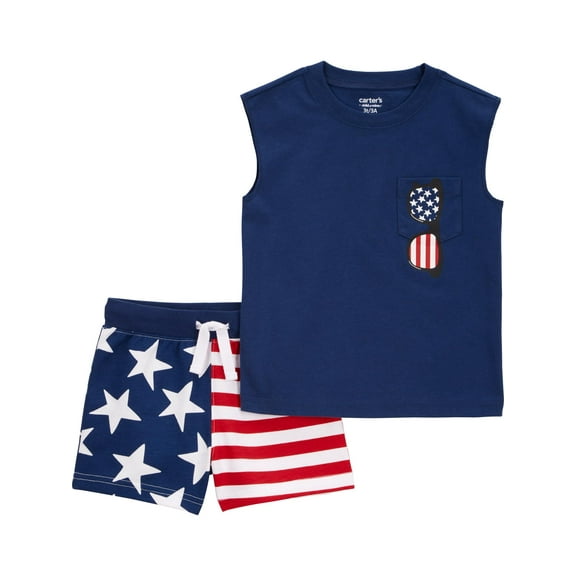 Carter's Child of Mine Baby and Toddler Boy Patriotic Outfit Set, 2-Piece, Sizes 12M-5T
