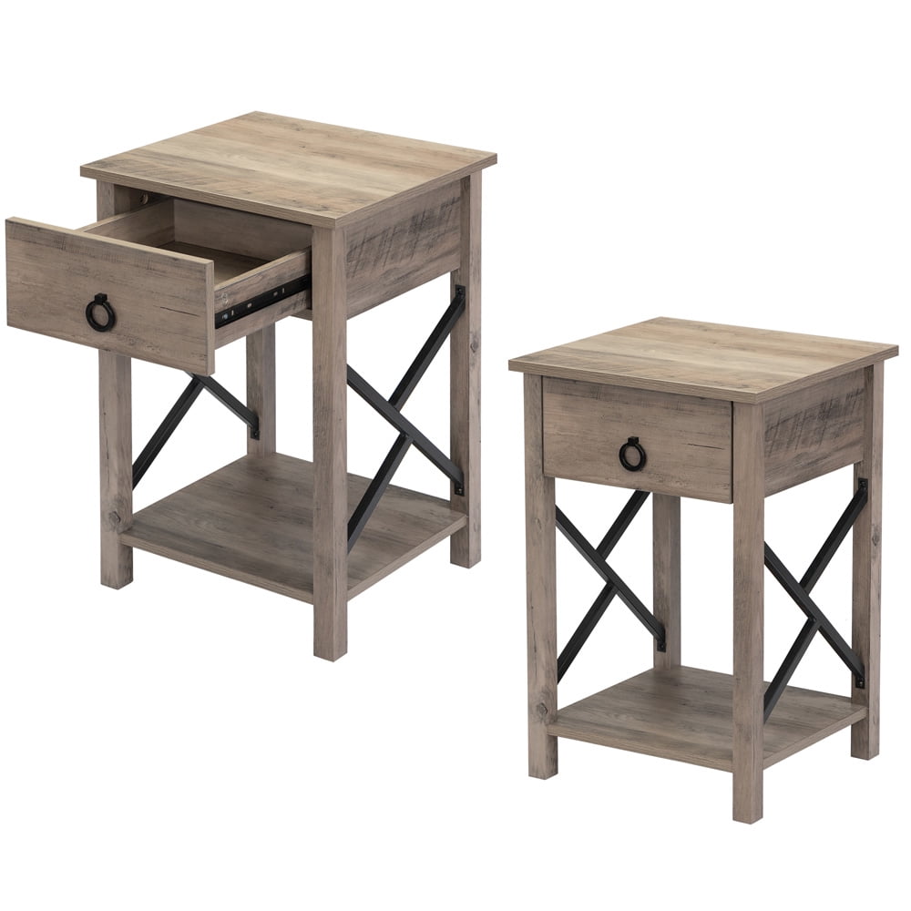 Bedside Table Set of 2, SESSLIFE End Table with Drawer, Storage Side ...