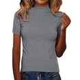 thumbnail image 4 of ManxiVoo Women's Mock Neck Top Short Sleeve Knit Pullover Sweater Smart Casual Ribbed Shirt L Size Grey, 4 of 8