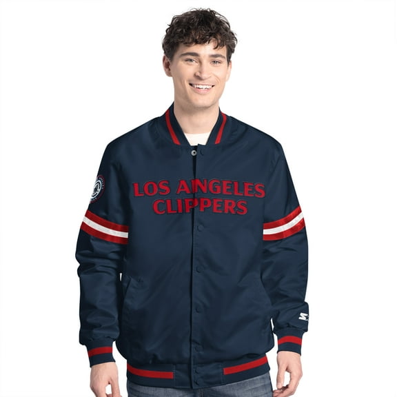 Men's Starter Navy/Red LA Clippers Scout Full Snap Varsity Jacket