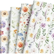 Retro Style Floral Wrapping Paper - Wild Flowers Gift Wrap Bulk - Perfect for Weddings, Birthdays, and DIY Crafts - 8 Sheets Included - 50x70cm