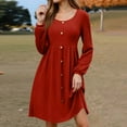 thumbnail image 5 of WTOBBY Women's Fashion Round Neck Casual Slim Solid Waist Long Sleeve Dresses - Elegant and Fitted Dress with Waist Accent, Perfect for Slimming Silhouettes or Office Wear,Red L, 5 of 5