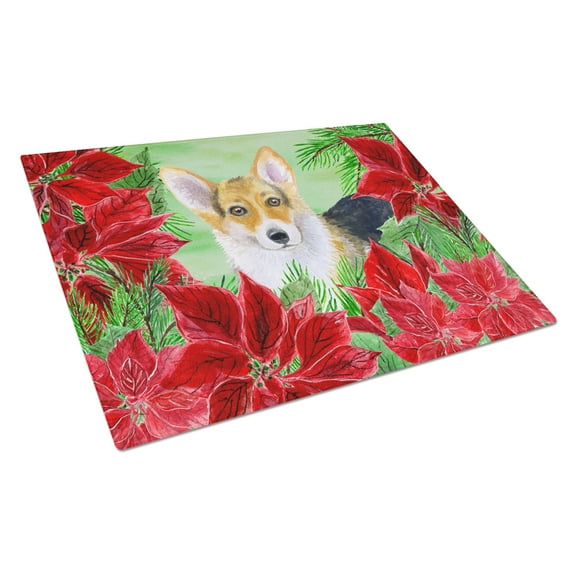 Caroline's Treasures Pembroke Corgi Poinsettas Glass Cutting Board Large