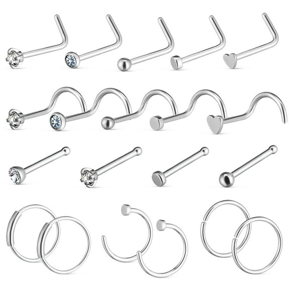 1 Set Stainless Steel L Shaped Nose Rings Studs Bling Piercings for Women