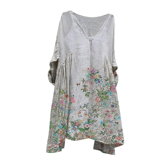 Robes Grande Taille pour Femmes Mode Grande Taille Vintage Vacances Floral Manches 3/4 Robes Vintage Robes Grande Taille pour Femmes Robes pour Femmes Grande Taille Femmes Robes Grande Taille