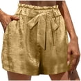 thumbnail image 2 of Oiangi Metallic Shorts for Women Elastic Waist Tie Front Boxers Sparkly Satin Straight Leg Shorts for Summer Party Gold 2XL, 2 of 6