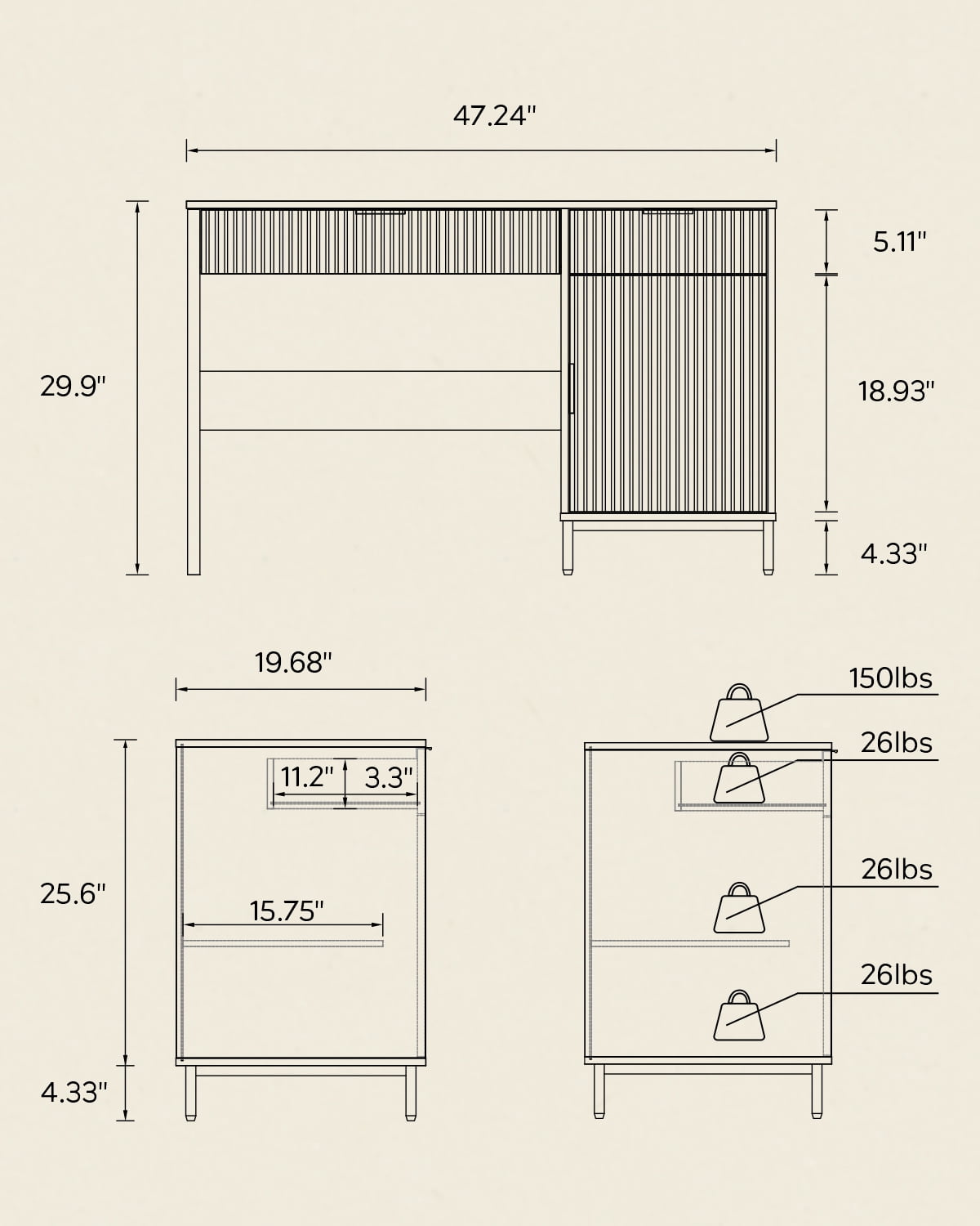 Joyyskill Executive Desk with Fluted Drawers, 47" Wood Home Office Desk with Charging Station, Metal Legs Modern Farmhouse Computer Desk Brown