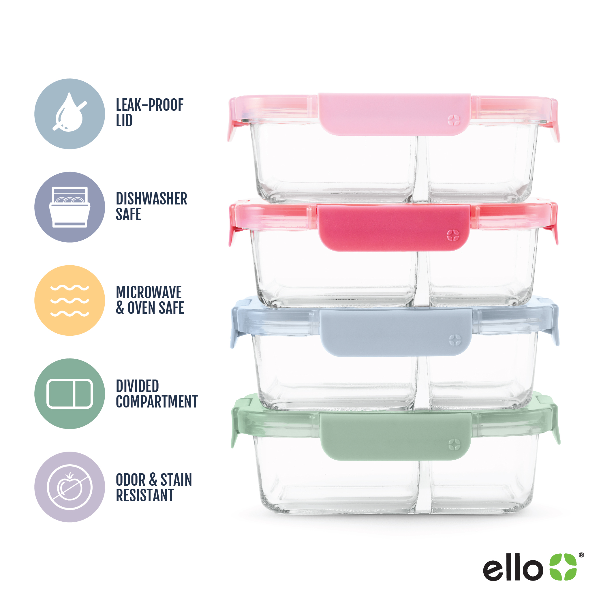 Ello Color Lock 8-Piece Glass Meal Prep Container Set photo 5