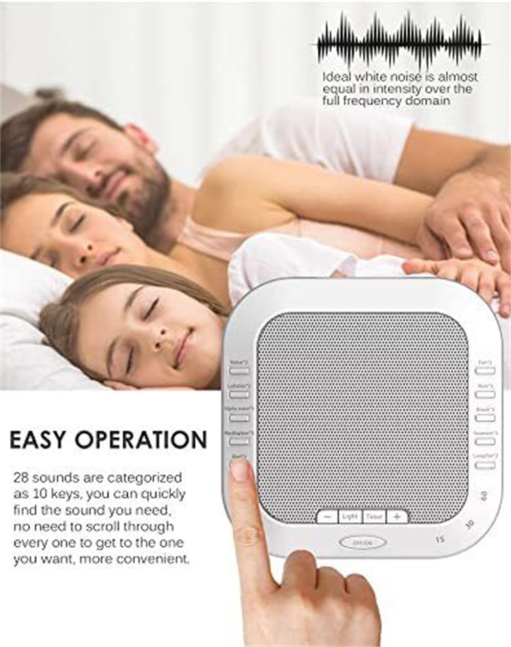 White Noise Machine, Sound Machine Sleep Therapy Soother for Adults Baby Kids Sleeping, 28 Soothing Sounds Including White Noise/Fan Sounds/Nature Sounds/Lullaby