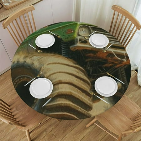 Vintage Race Car Round Fitted Tablecloth with Elastic Edge Waterproof Table Cover