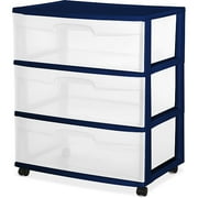 Sterilite 3-Drawer Wide Cart, Navy Blue